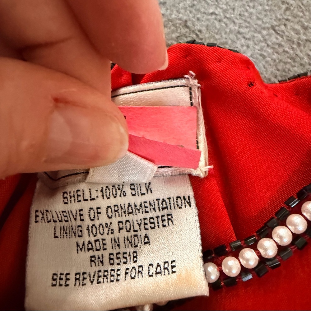 Stenay Vintage Women's Red Silk Black & White Beaded Formal Top- Size XL - Picture 7 of 12